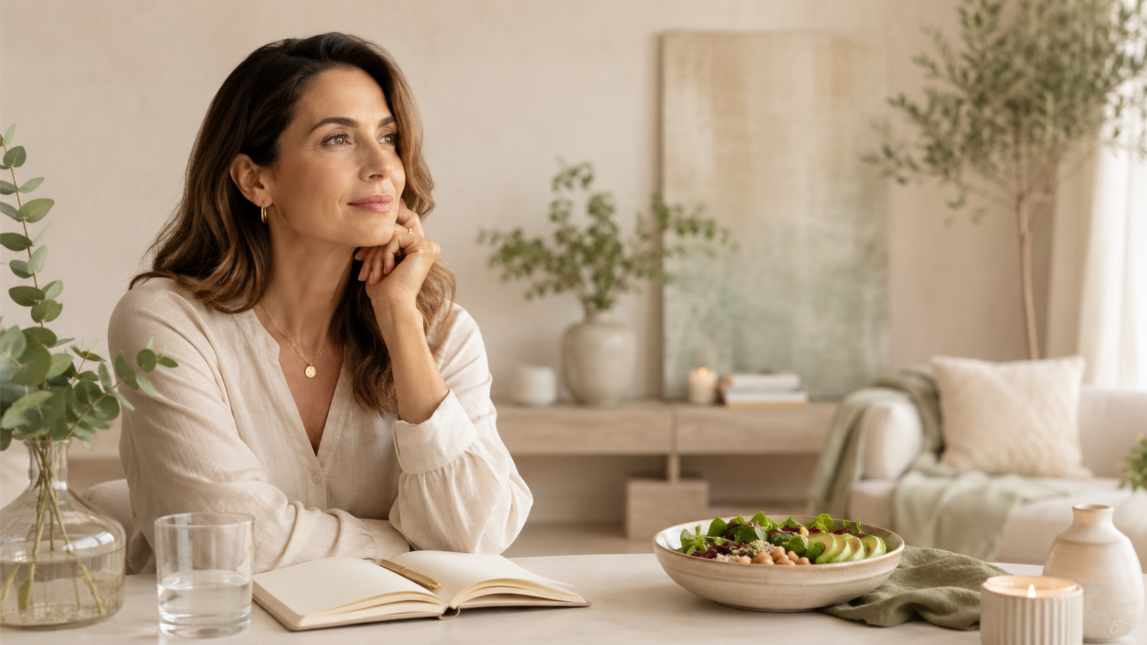 Woman experiencing early perimenopause symptoms and healthy aging lifestyle